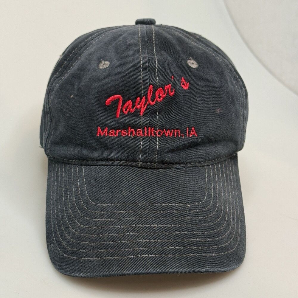 Vintage Taylor’s Maid-Rite Marshalltown Iowa Blue Denim Hat Cap Strapback EUC